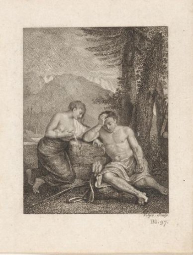 Woman giving milk from her breast with a seated warrior