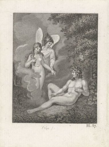 Angel and a woman appear to a naked man