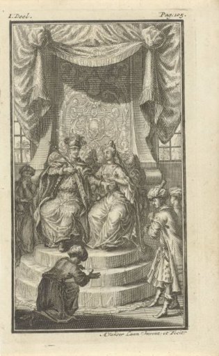 Figures Kneeling Before a Throning Emperor and Empress