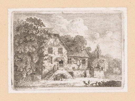 View of a country house with chickens