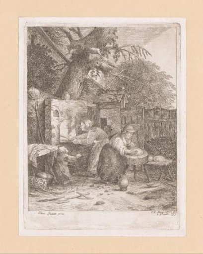 Peasant women baking bread