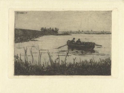Rowing boat with two figures on the Zaan