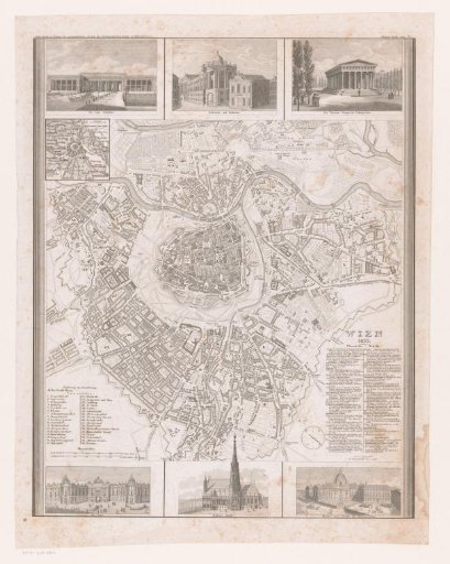 Map of Vienna with six details of buildings