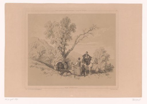 Resting family on a journey in a mountain landscape