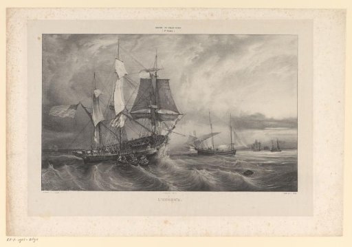 The sailing ship America with other ships at sea
