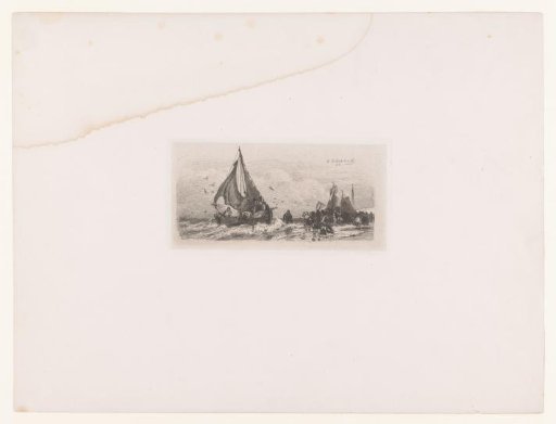 Sailing Boat in the Surf and People on the Beach