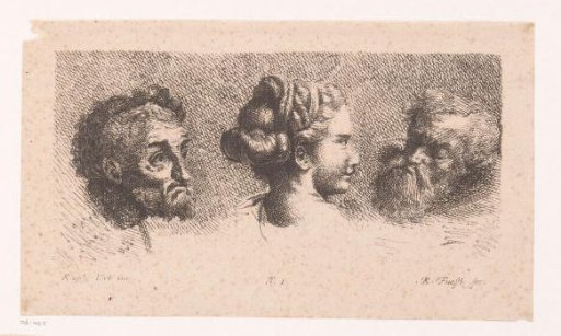 Three heads looking sideways, a woman and two men