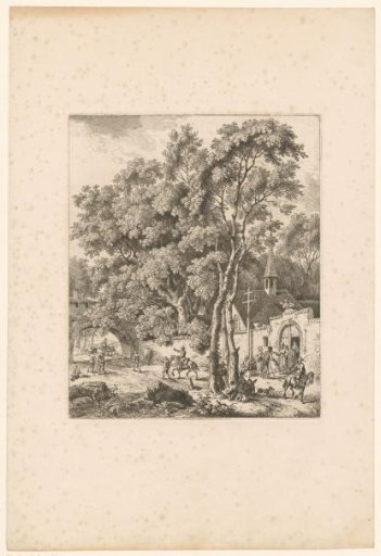 Landscape with the entrance to a monastery