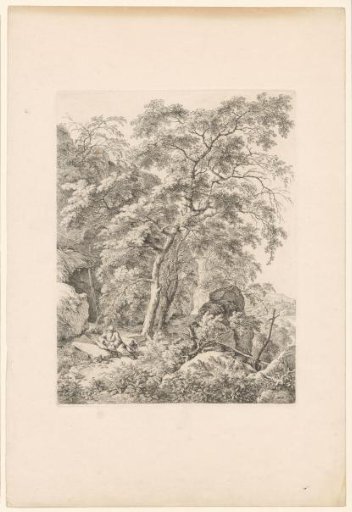 Landscape with hermit resting by a large tree