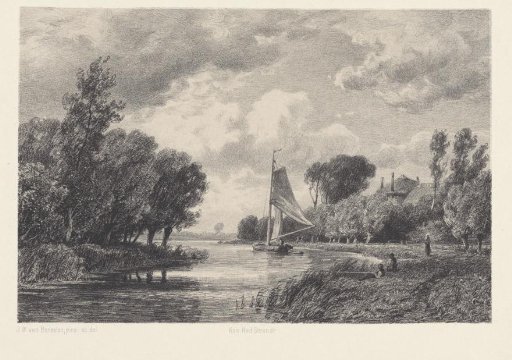 River landscape with a sailing boat