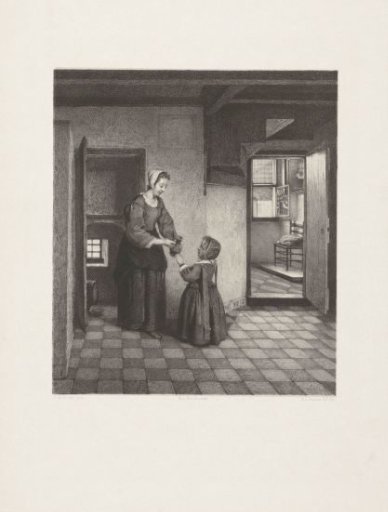 Woman with a child in a cellar room