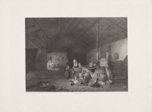 Stable interior with woman cleaning vegetables