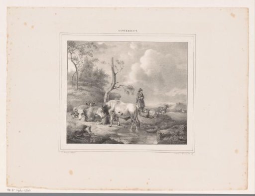 Shepherd with Sheep and Cows by a Stream