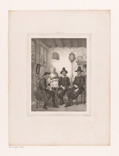 Company in a living room and a staring woman