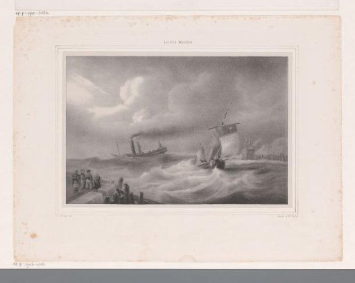 Steamboat and Sailing Ship During a Storm in a Harbour