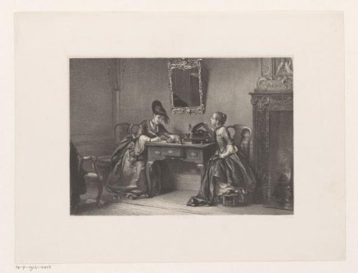 Two Young Women at a Console Table