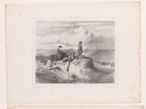 Resting man, woman and child on a hill