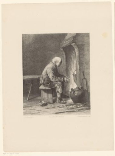 Man warming himself by the fireplace