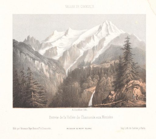 View of Chamonix with the Mer-de-Glace glacier and the Aiguille du Dru