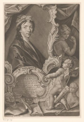 Portrait of Gregorius Brandmüller in a picture frame, surrounded by Venus, Cupid and the portrait of his wife
