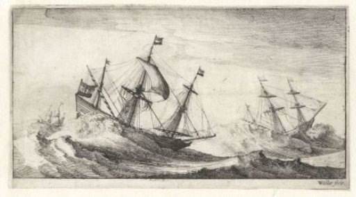 Sailing ships in a sea storm