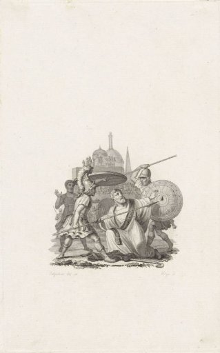 Kneeling Man Between Two Warriors