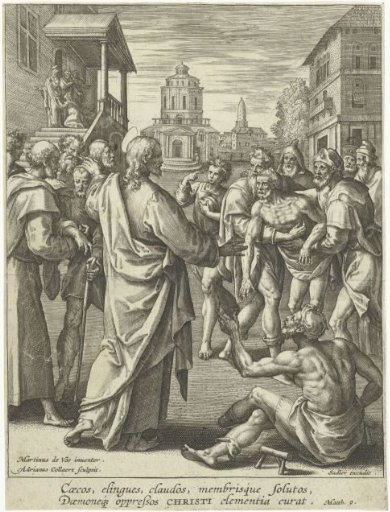 Christ healing a paralytic man and a blind man