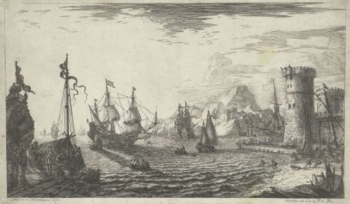 Seaport with ships entering