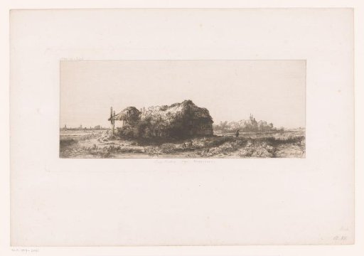 Cottages and a hay barn on the Diemerdijk with a flock of sheep