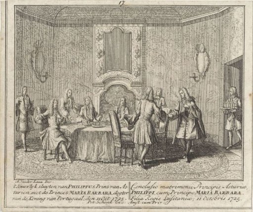 Conclusion of the negotiations for the marriage between Ferdinand VI and Maria Barbara of Portugal