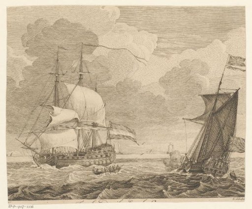 Sea with two warships