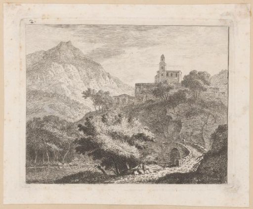 Mountainous Landscape with a Building on a Rock