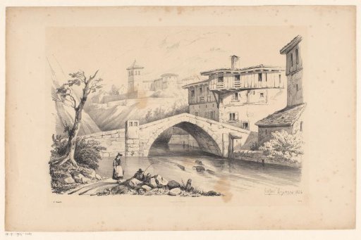 Bridge over a river in a mountain village