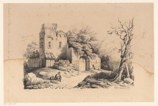 Walker at a ruin