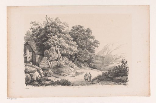 Landscape with two figures on a country road