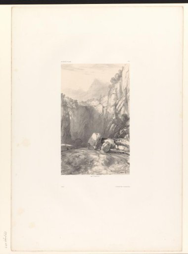 Mountain landscape with a foaming stream in a gorge