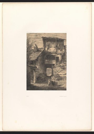 Mother with two children near houses in a mountainous area