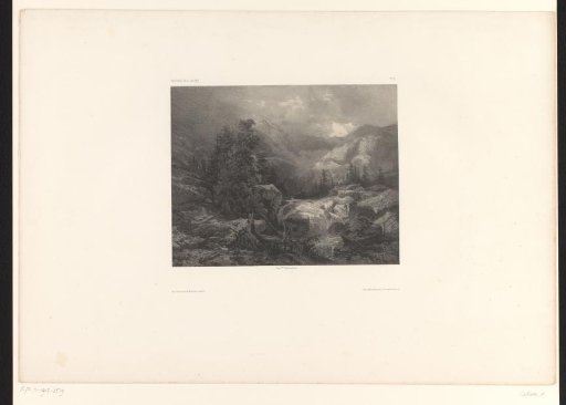 Mountain landscape with trees and a stream