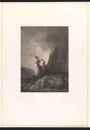 Mountain landscape with rain clouds and sun breaking through
