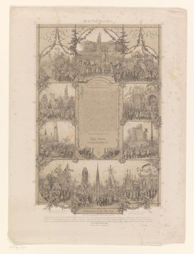 Scenes with cheering people and monuments