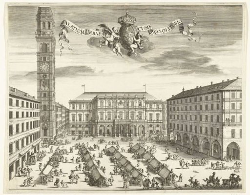 View of the Piazza Palazzo di Città (Piazza delle Erbe) with the town hall in Turin