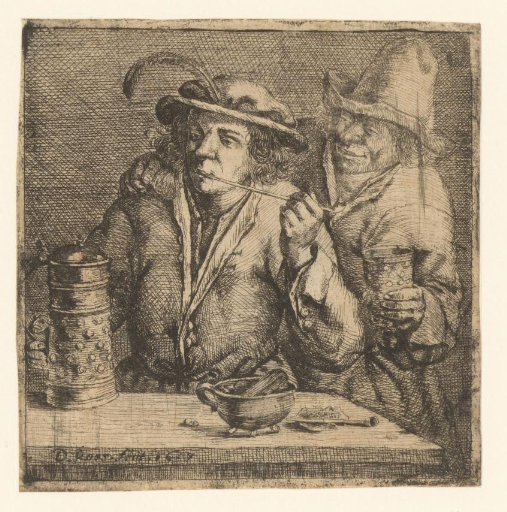 Two men smoking and drinking