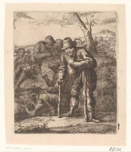 Landscape with a man on crutches accompanied by three men and a child