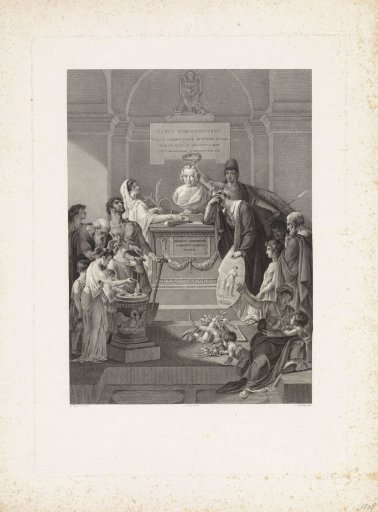 Allegorical representation with a commemorative stone for Jan Nieuwenhuyzen, died in 1806