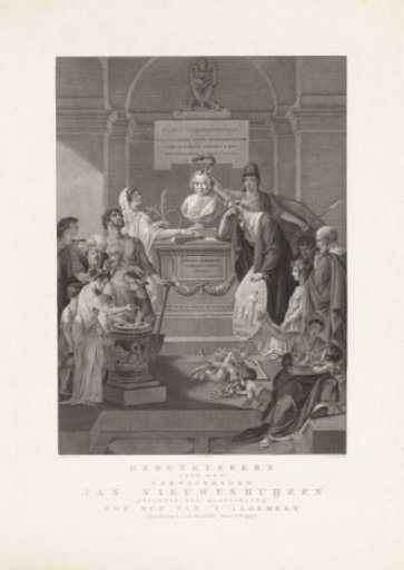 Allegorical representation with a commemorative stone for Jan Nieuwenhuyzen, died in 1806