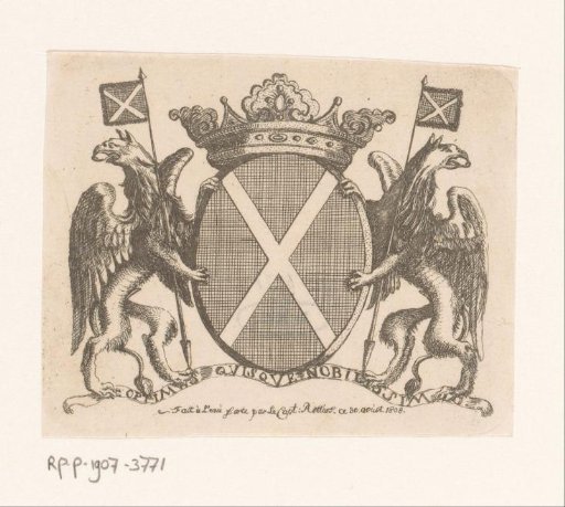 Coat of Arms with Cross Flanked by Griffins