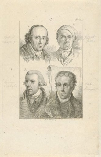 Portraits of Gerard van Nijmegen, Jacob Cats, Reinier Vinkeles and Dirk Langendijk