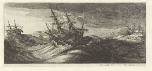Warships and a Whale in a Stormy Sea
