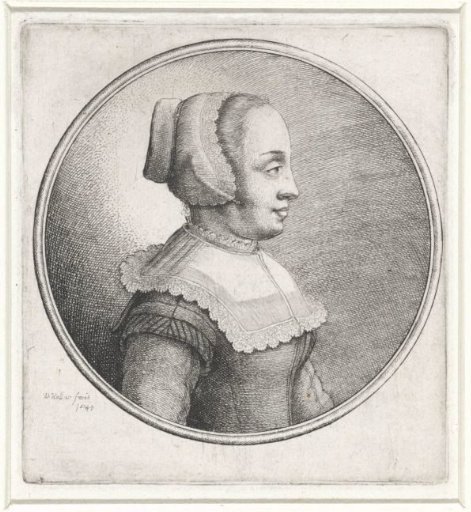 Woman with a lace cap and square collar