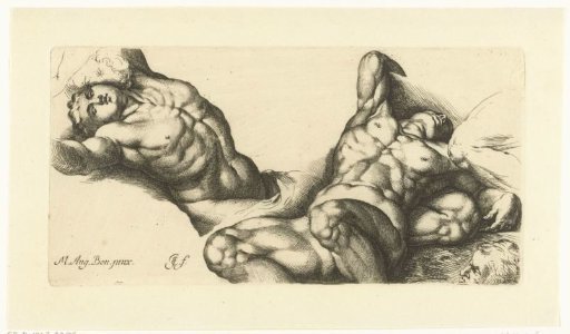 Two naked men, lying on their backs